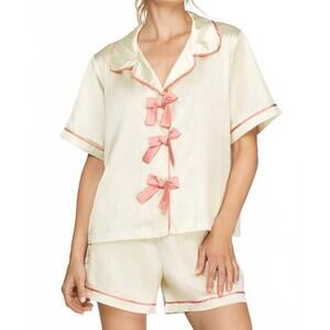 NEW SHE + SKY satin short sleeve pajama set in cream/pink